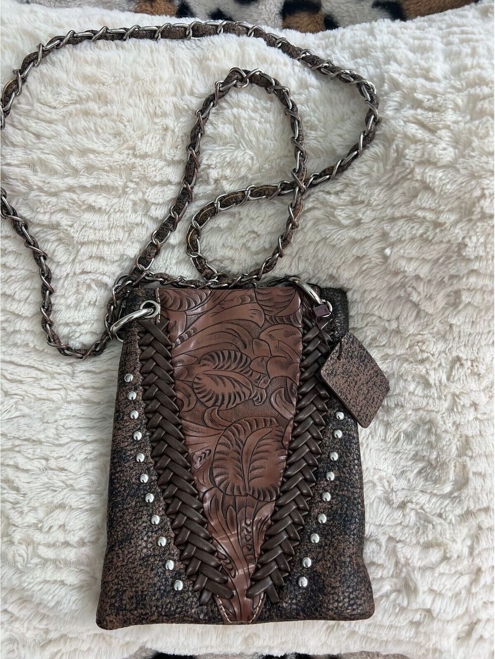 P&G Collection Genuine Leather Tooled Western Boho Crossbody Bag (SKU-0454)